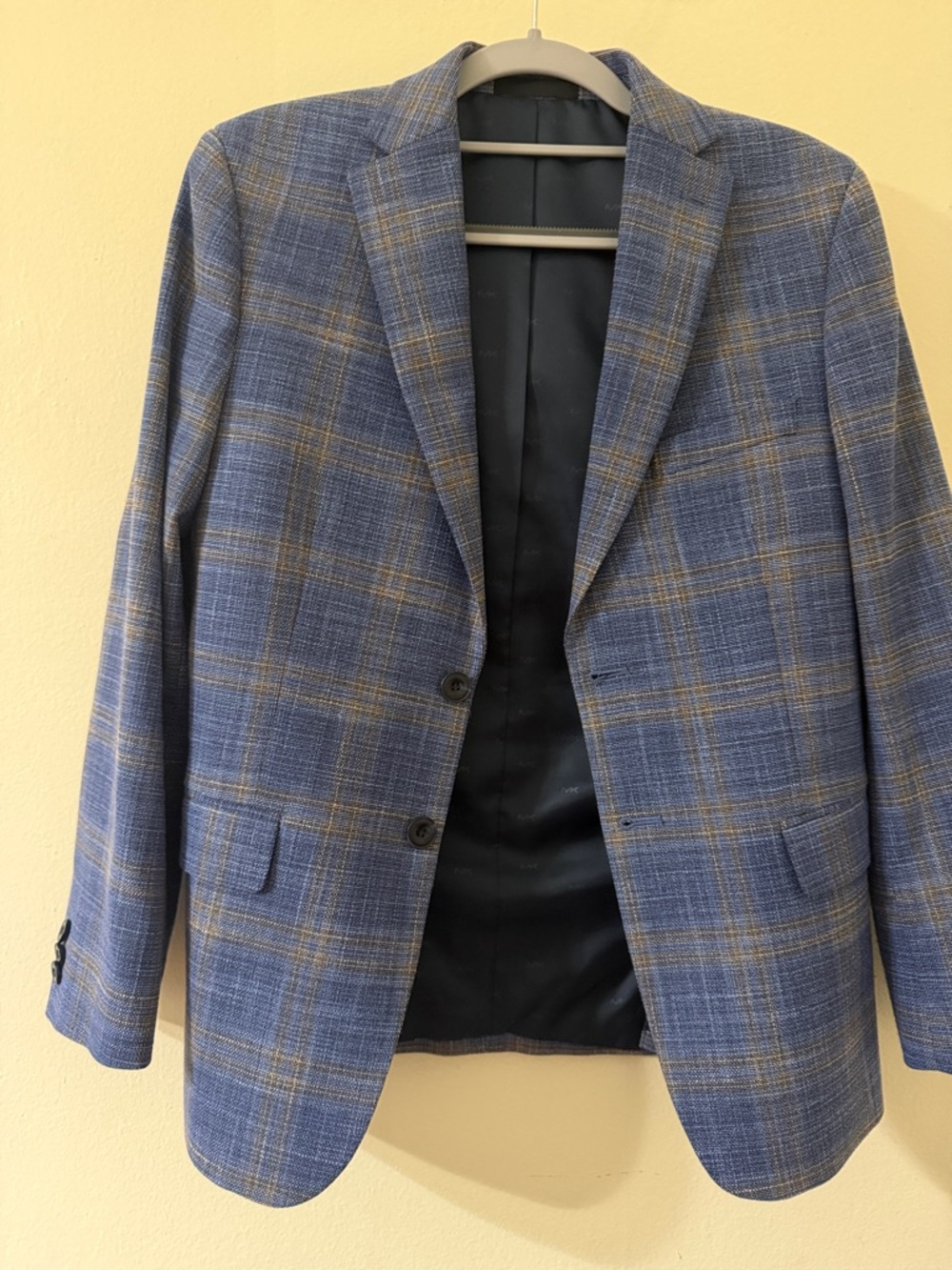 Michael Kors Blue Plaid Sport Coat with Tan Windowpane